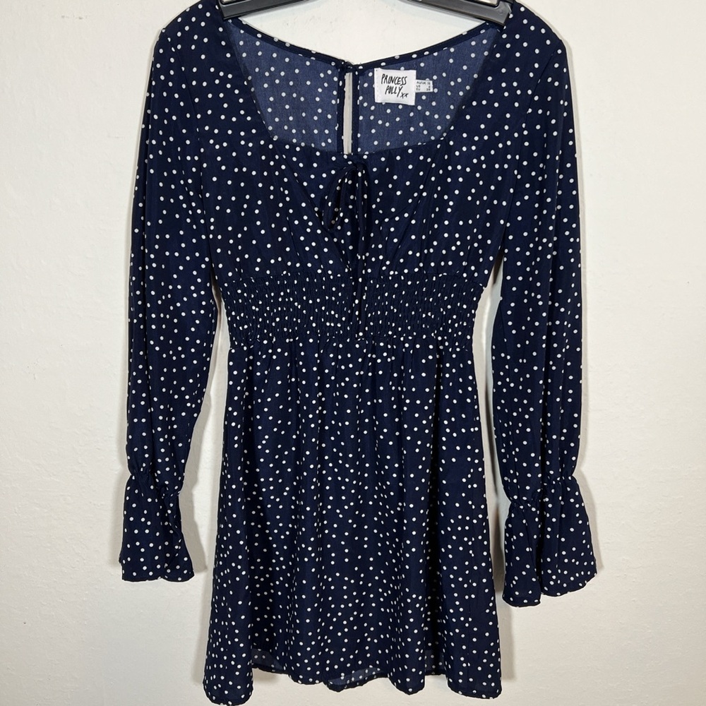 Navy polka dot dress Princess Polly size 6